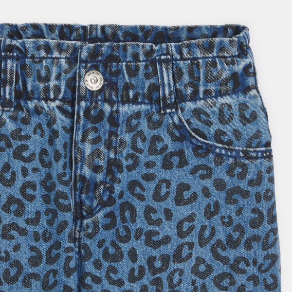 بنطلون جينز مطبوع عليه صورة فهد، أزرق اللون، للفتيات